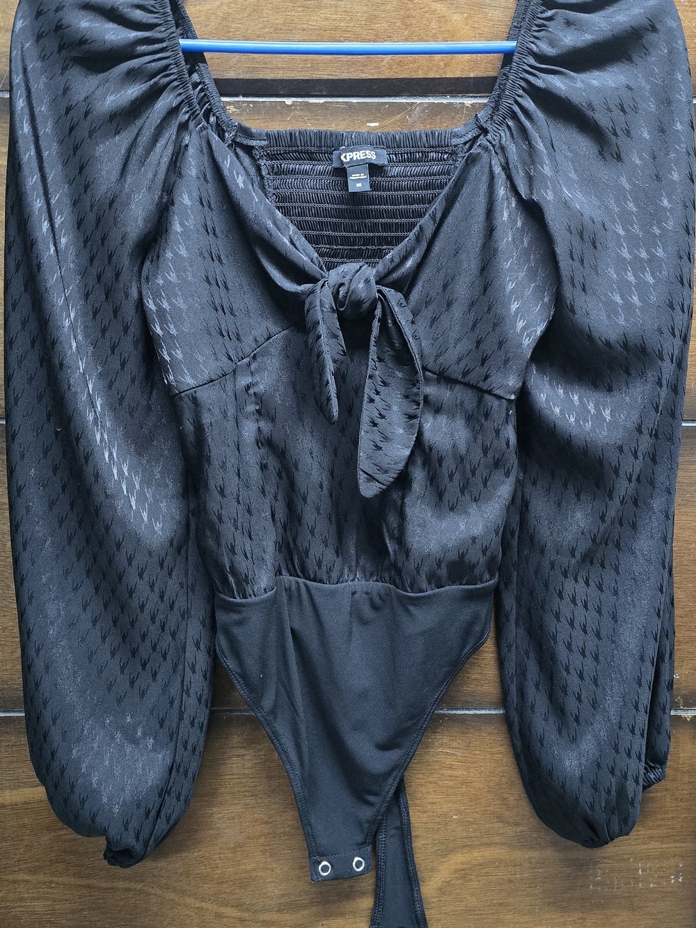 Express Black Satin Tie-Front Bodysuit Small